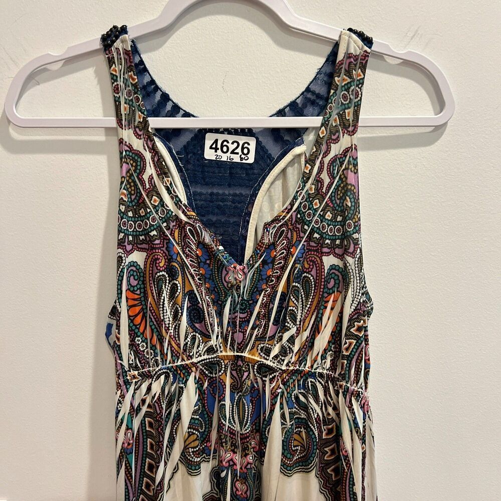 Boston Proper Womens Multicolor Maxi Dress M Pullover Beaded Paisley Boho Slinky - Picture 9 of 16